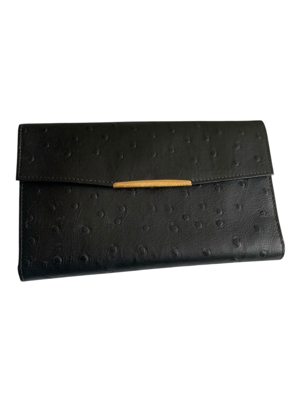 1960s Don Lopez Vintage Natural Ostrich Black Leather Lined Checkbook Wallet